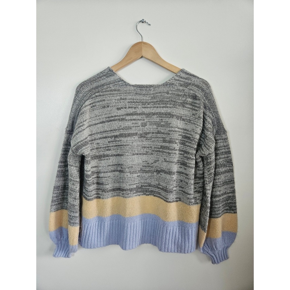 Truly Madly Deeply Colorblock Cardigan Gray Blue Yellow Slouchy Urban Outfitters - Picture 3 of 4